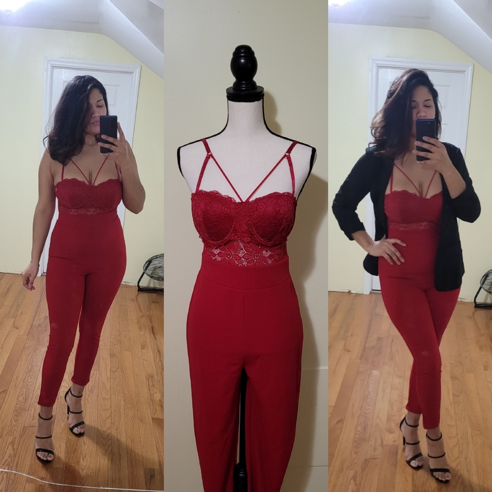 Size small Red lace harness jumpsuit